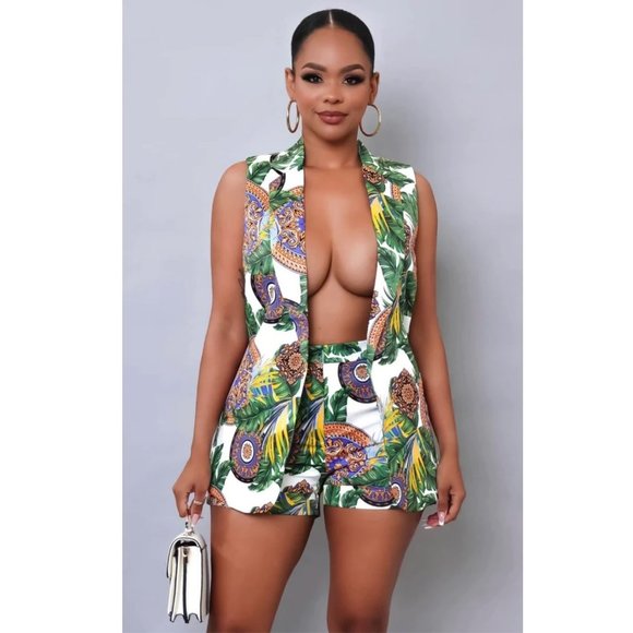 Anthropologie Jackets & Blazers - Long Tropical Vest Silky Satin Feel Lightweight OVI Botanical Medallion size M